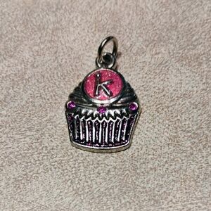 Harvey Lewis Stainless Steel Cupcake Charm with Pink Accents And the Letter K
